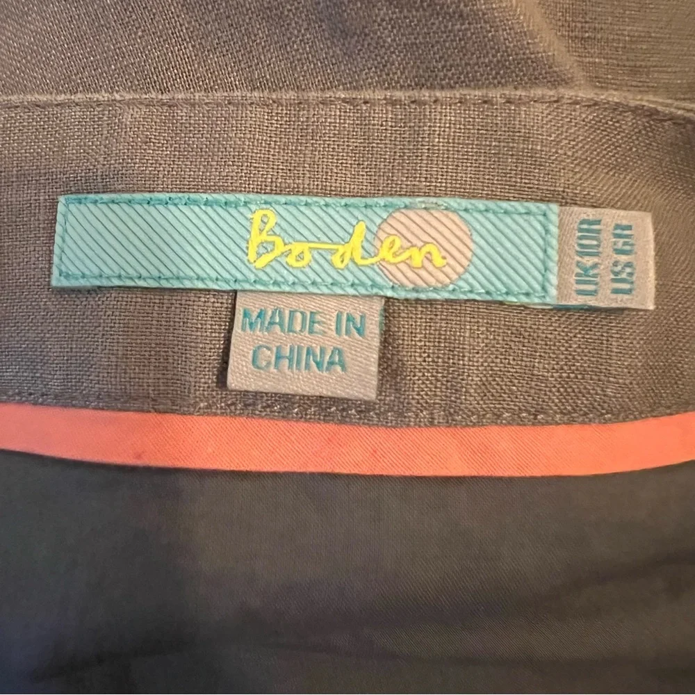 Boden Taupe‎ Brown A Line Skirt Size 6R Linen Embroidered Zip Lined